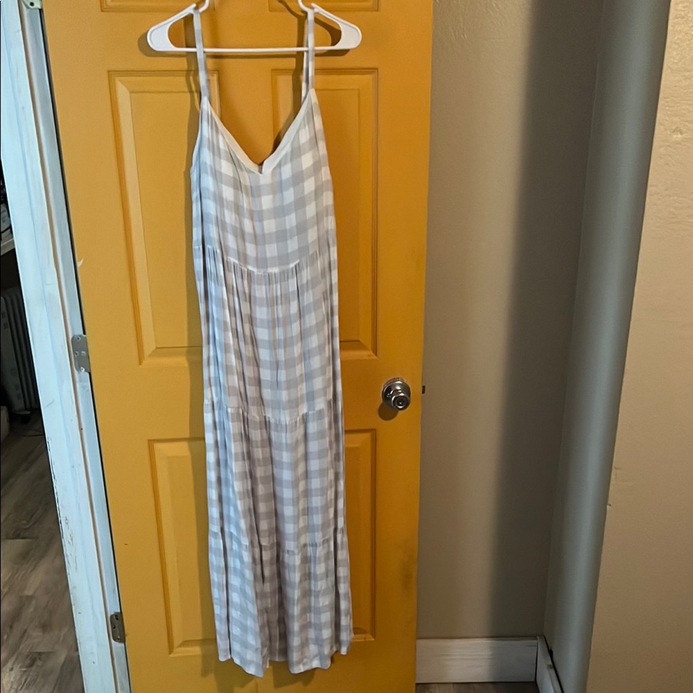 XXL SOMA WKND SUMMER Gray and White Tiered Gingham Maxi Dress NWT